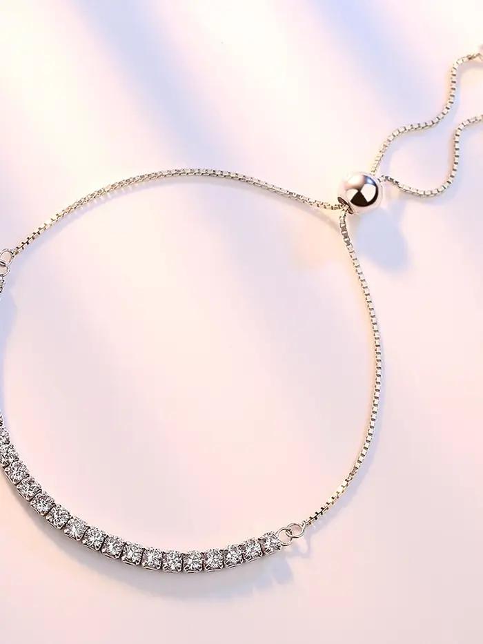 Bracelet en argent sterling 925 élégant avec chaîne de zircon et cristaux pour femme
