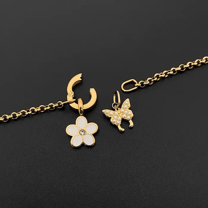 EManco Bracelet en acier inoxydable Style minimaliste perle papillon breloque O-chaîne bijoux pour les déplacements quotidiens bureau Chic
