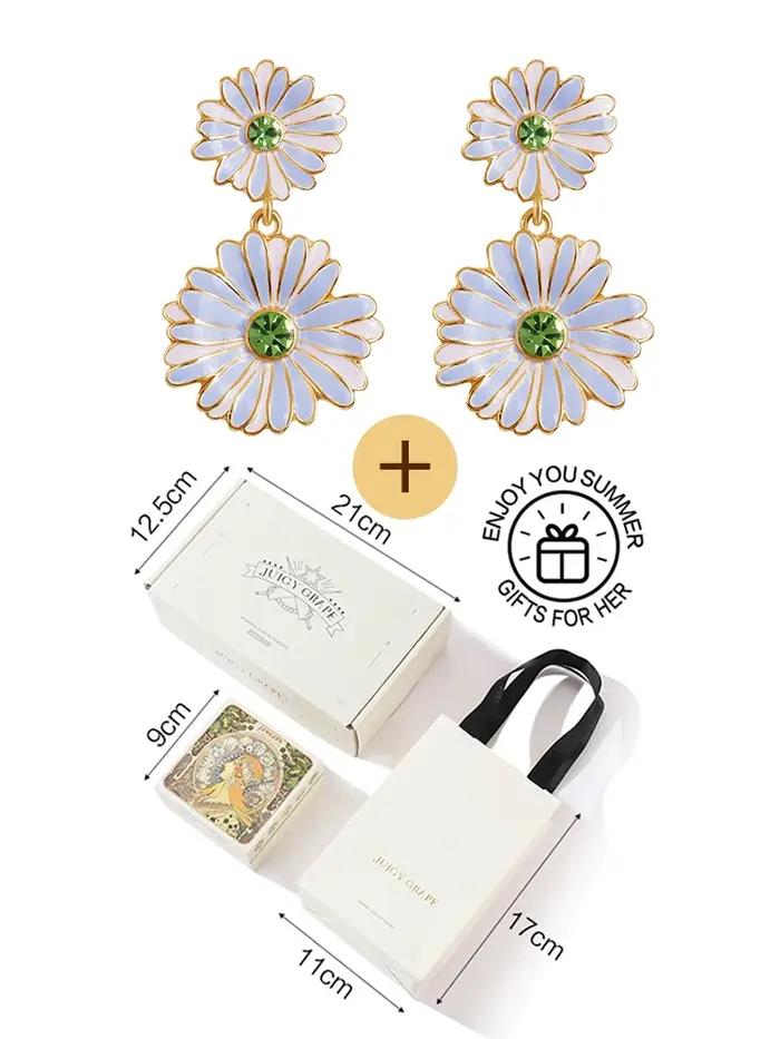 Boucles d'oreilles juteuses en raisin et marguerite – Émail peint à la main sur argent sterling 925 avec placage en or