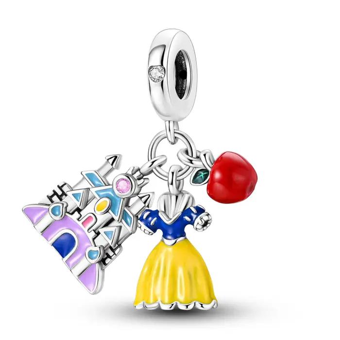 Breloques Pomme Château Blanche-Neige en Argent Sterling 925