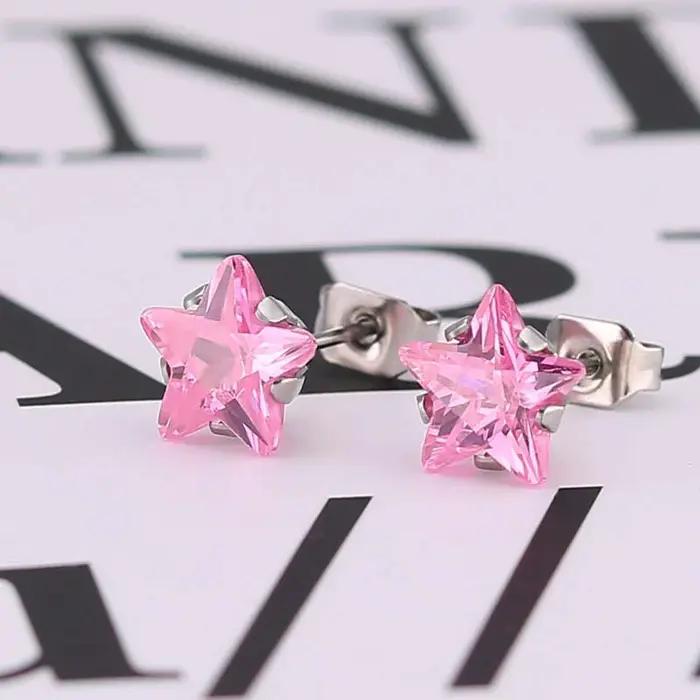 Uelf-Boucles d'oreilles étoiles en cristal rose brillant pour femmes