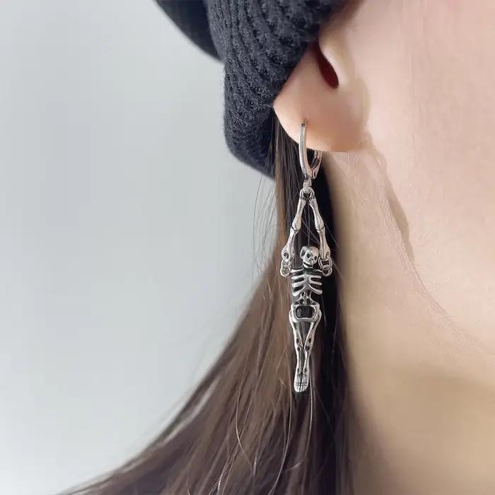 Boucles d'oreilles en argent Sterling 925 pour femmes, squelette, crâne, Vintage, Hip Hop, tendance,
