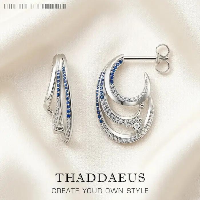 Boucles d'oreilles créoles ondulées en argent sterling 925 avec pierres bleues et zircone blanche pour femmes, bijoux fin bohème à offrir pour occasions spéciales