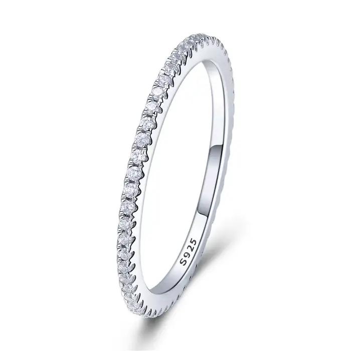 BAMOER 925 bagues empilables en argent sterling entièrement pavées de diamants simulés, bandes d'éte
