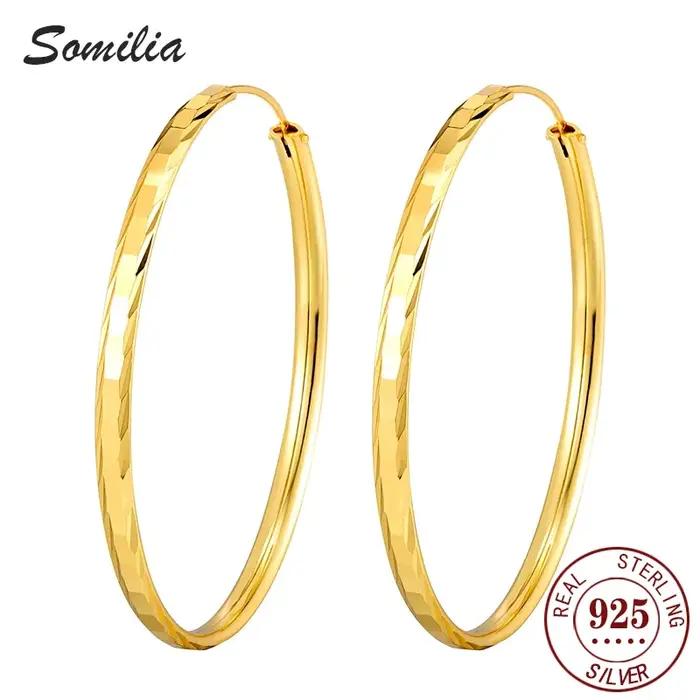Boucles d'oreilles rondes lisses en argent sterling 925 de 3 à 6 cm pour femme