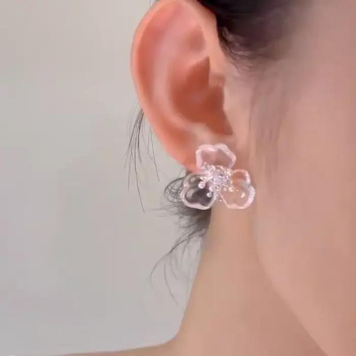 Boucles d'Oreilles Transparentes en Résine Plante Mode Délicate Pour Adolescentes Occasions Spéciales