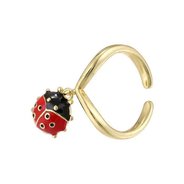Bague ZHUKOU en zircone cubique avec émail rouge et motif coccinelle pour femmes et hommes pour soirées et occasions spéciales