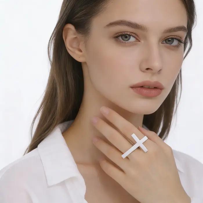 Bague Croix pour Femme et Homme en Acier Inoxydable Réglable