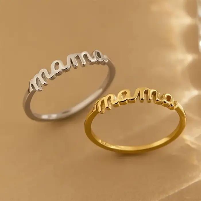 Bague Huitan "Mama" Style Mode Or/Argent pour Femme Occasions Spéciales Mariage Cérémonies Fête des Mères