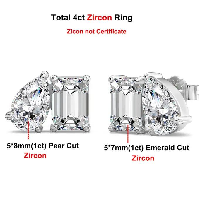 Boucles d'oreilles en diamant Moissanite pour femmes, 4 pièces, émeraude et poire, certifié GRA, en