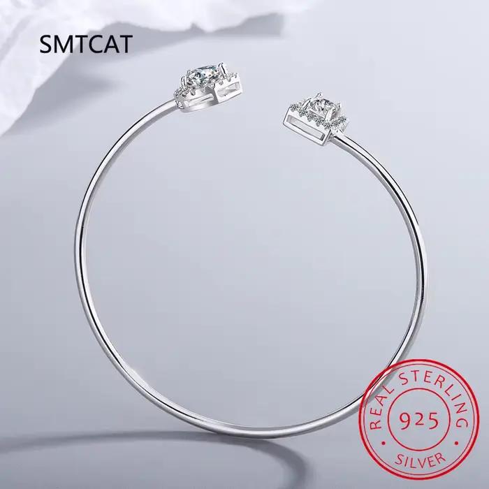 Bracelet ouvert ajustable en argent sterling 925 avec moissanite taille radiant et diamant goutte d'eau pour femme, idéal pour mariage