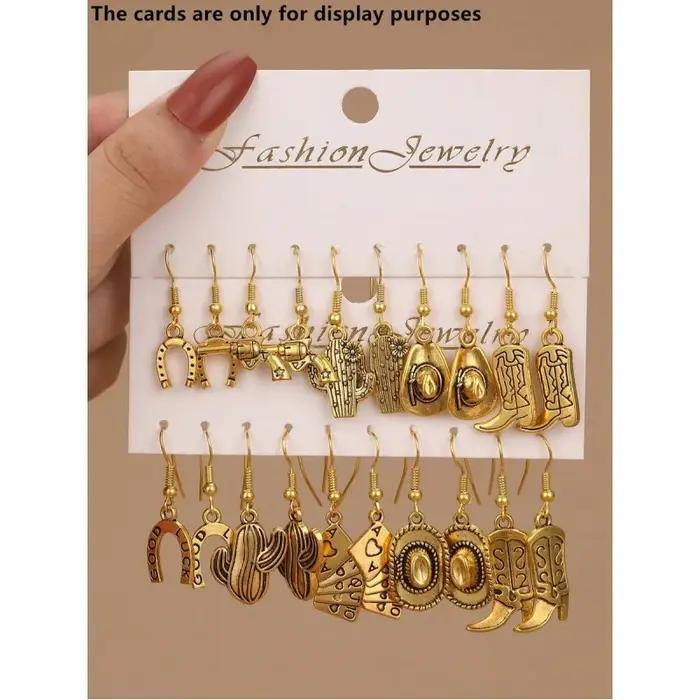 Lot de 10 boucles d'oreilles tendance en métal style western cowboy