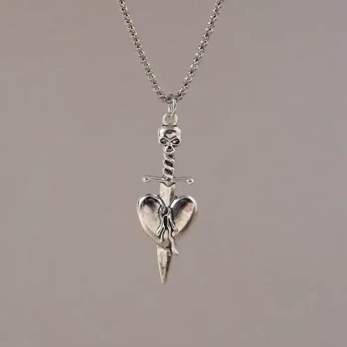 Aihua gothique amour coeur collier pour hommes femmes longue chaîne personnalité Grunge Hip Hop Punk