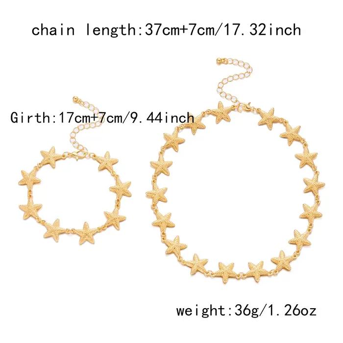 Ensemble collier et bracelet étoile de mer doré style bohème pour femme