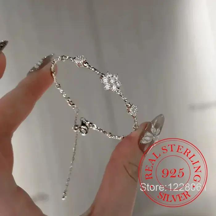 Bracelet trèfle en cristal en argent Sterling 925 pour femmes, chaîne de poignet à la mode, Bijoux d