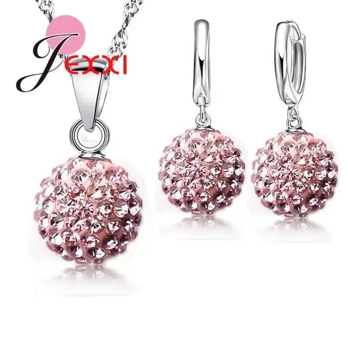 Ensemble de bijoux en argent regardé 925 pour femme, cristal autrichien, boule de Chang pavée, boucle d'oreille arrière à levier, collier pendentif, meilleur, chaud, nouveau