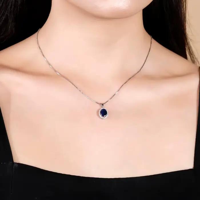 Gem's Ballet – collier avec pendentif en argent 585 pour femmes, bijoux en saphir bleu naturel, or 925, 14K, 10K, 18K