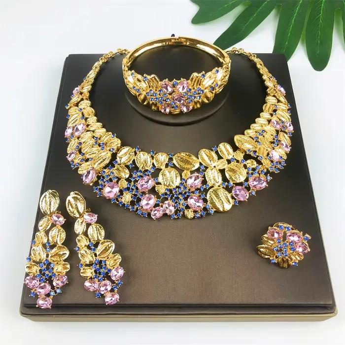 Ensemble de bijoux vintage en opale plaqué or 18 carats pour femmes soirée élégante italienne brésilienne qualité haute four full jewelry set