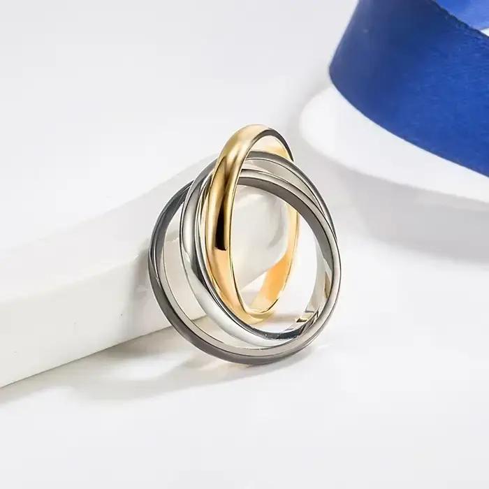 Bague Trinité Classique en Argent Sterling 925 avec Séparation de Couleurs