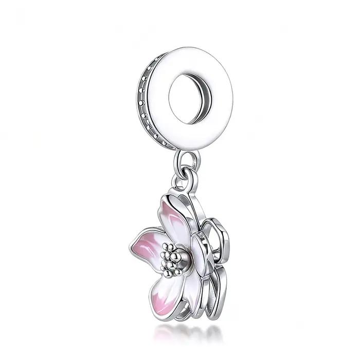 Breloque Fleur Rose en Argent 925 pour Bracelet