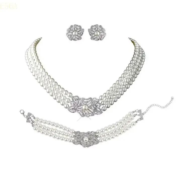 E56A Perles superbes bijoux en cristal avec boucles d'oreilles collier bracelet pour les femmes à mode