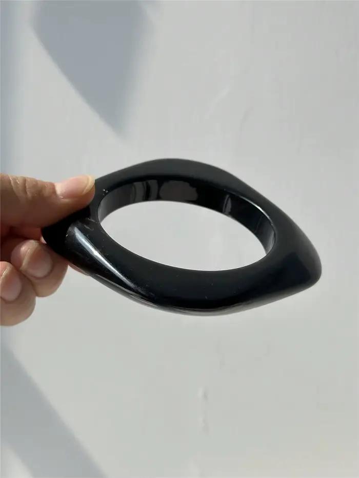 Bracelet en résine gris-noir transparent d'inspiration rétro, nouveau, irrégulier, épais, extensible