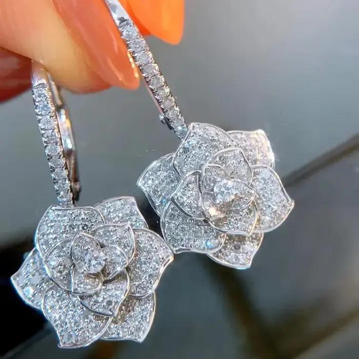 Boucles d'oreilles fleurs en argent 925 pour femmes, bijoux classiques et sophistiqués pour mariage et soirées importantes