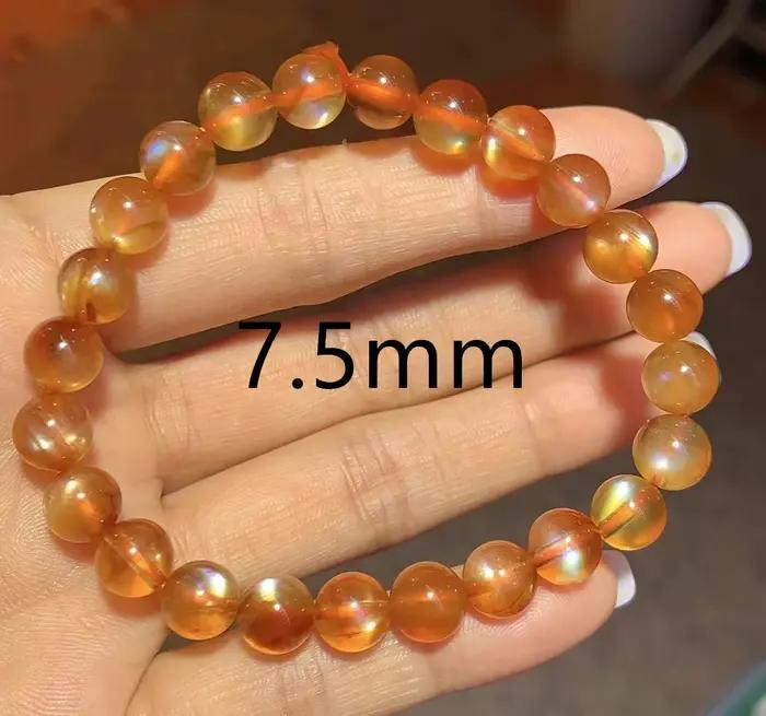 Bracelet en Pierres Précieuses d'Andésine Orange Naturelle, Perles Rondes Transparentes de 7mm, Clip