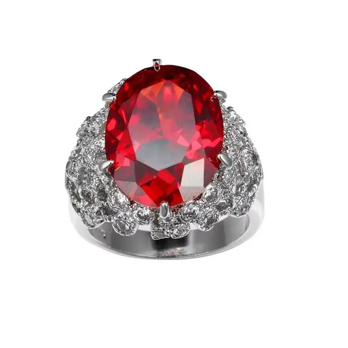 Bague de fiançailles Solitaire rouge pour femmes, bijoux en argent Sterling 925 véritable, bague en cristal pour mariage, nouvelle collection