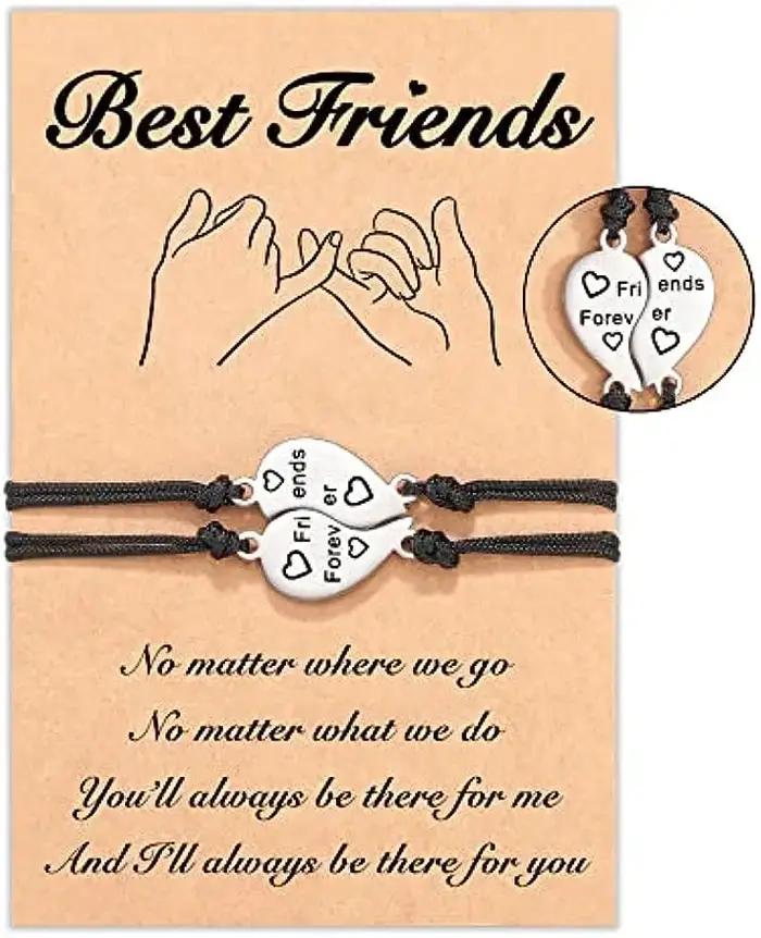 Bracelets assortis pour amitié d'amis, sœurs en acier inoxydable avec breloque cœur pour femmes et filles, cadeaux de meilleure amie pour toutes occasions