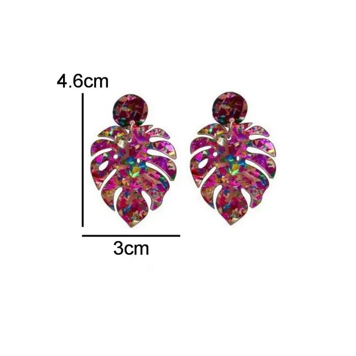 Boucle d'oreille en forme de feuille irisée colorée à paillettes acryliques