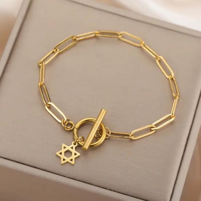 Bracelet à breloques étoile de FC pour femme, trombone en acier inoxydable, jobracelets, amulette, bijoux juifs, cadeau, vente en gros