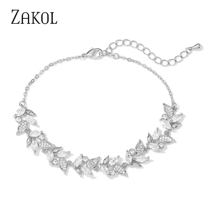 Bracelet en zircon AAA feuille de marquise brillant réglable bijou de mariage pour femmes élégance et symbolisme chance et prospérité occassions spéciales