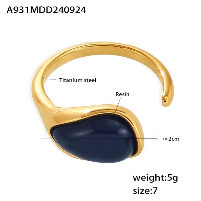 Bagues en résine bleue chic pour femmes, bague d'index de luxe en acier inoxydable plaqué or, étanche, pour le quotidien, les fêtes, cadeau de bijoux