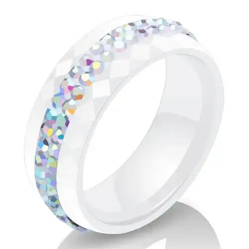 Bague de fiançailles/mariage en céramique noire et blanche avec cristal AB élégante pour femmes occasions d'engagement et mariages