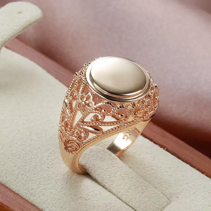 Kinel – bagues rondes brillantes en or Rose 585, nouveau Design, cadeau de noël, fleur creuse, bijoux pour femmes, bague de mariage ethnique, à la mode 2022