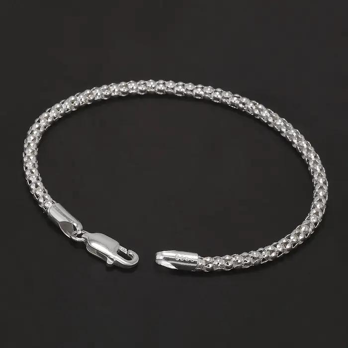 Bracelet chaîne bolo maille pop-corn ronde en argent sterling 925 de 3 mm pour hommes et femmes