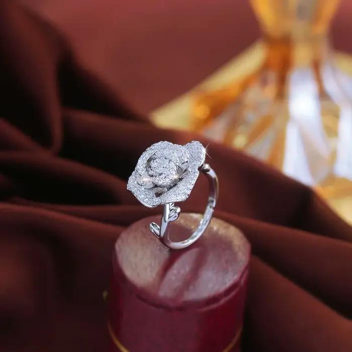 Pera – bagues ouvertes élégantes en forme de rose blanche brillante, en zircone, taille réglable, pour femmes, accessoire de bijoux de luxe pour robe de banquet, R120