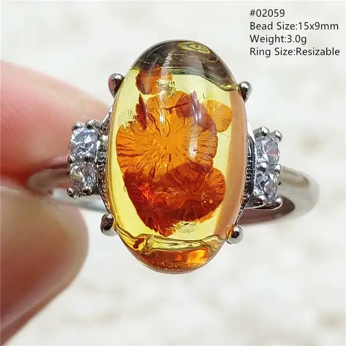 Bague réglable en ambre jaune Piebald naturel pour femme