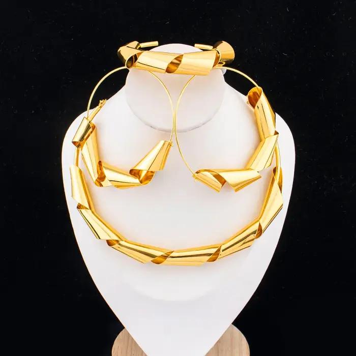 Ensemble de bijoux plaqué or Dubai torsadé pour femme collier et bracelet occasion spéciale