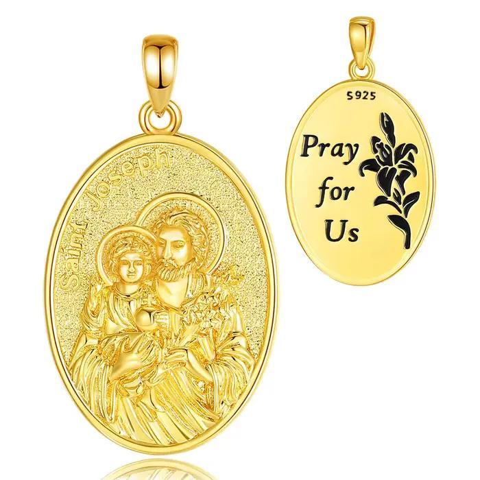 Collier Eudora Saint Joseph en argent sterling 925 plaqué or 18 carats pendentif médaille prière bijou religieux cadeau pour homme et femme occasions spéciales