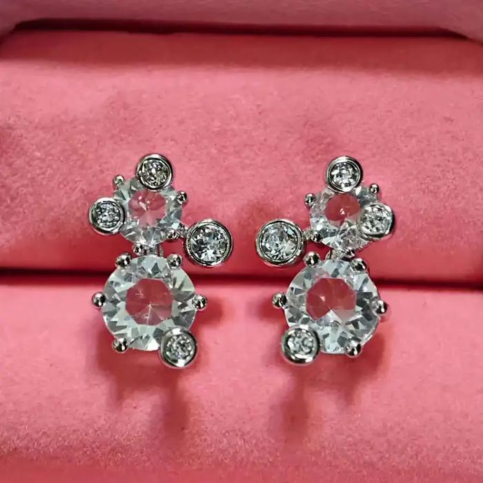 Parure de bijoux de luxe scintillante en cristal blanc 2026 – Collier, boucles d'oreilles et bracele