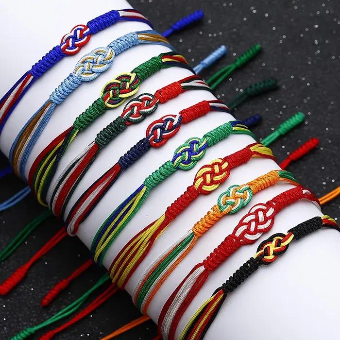10 couleurs drapeau coloré Bracelet unisexe à la main tissage chaîne Braslet prière méditation chanceux tissu