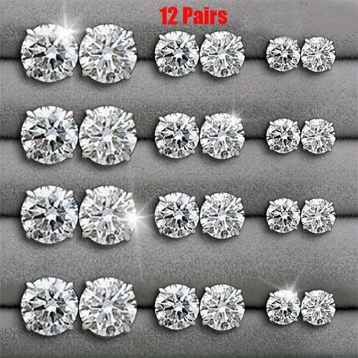 12 paires de boucles d'oreilles en Zircon à Six griffes, ensemble de boucles d'oreilles géométriques