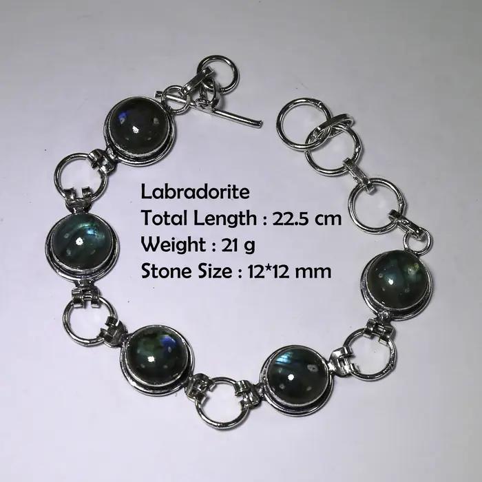 Bracelet en labradorite véritable, argent et cuivre