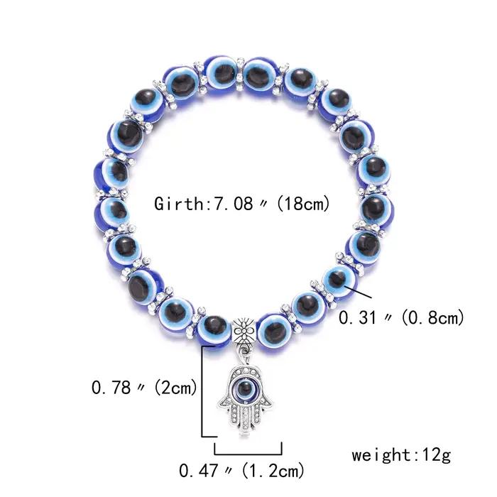 Bracelet mauvais œil bleu main de Fatima dinde mille yeux souhait fait à la main femmes résine perle