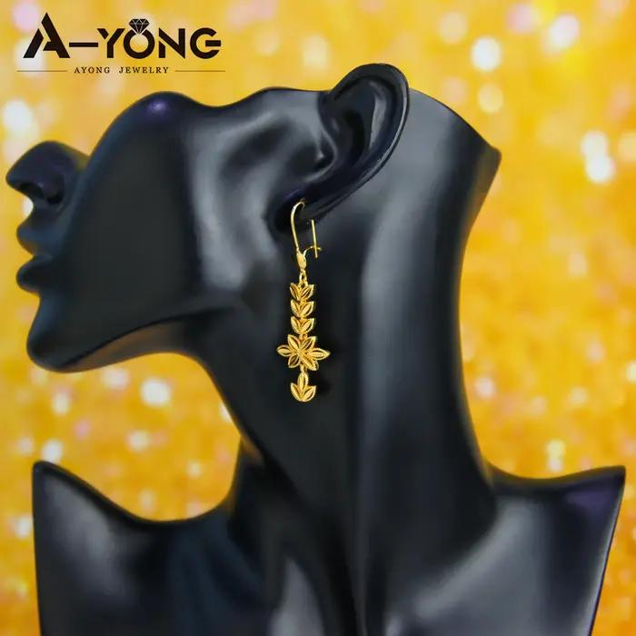 Argelie mariée élégante boucles d'oreilles goutte 21k plaqué or mode feuille italienne balancent boucles d'oreilles moyen-orient femmes bijoux de mariage