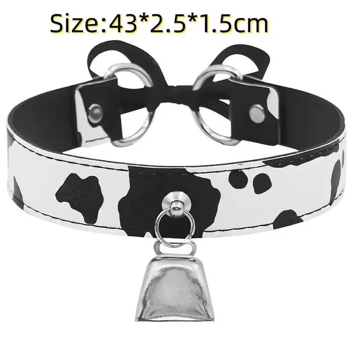 Collier ras du cou en cuir Sexy pour femmes, imprimé vache, cloche réglable