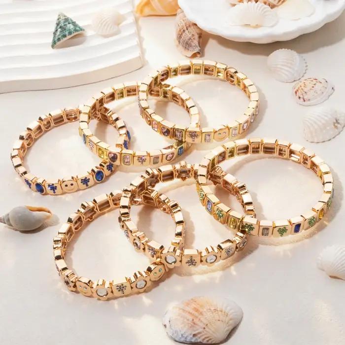 Bracelets en émail perlé avec breloque palmier et cristal pour femme