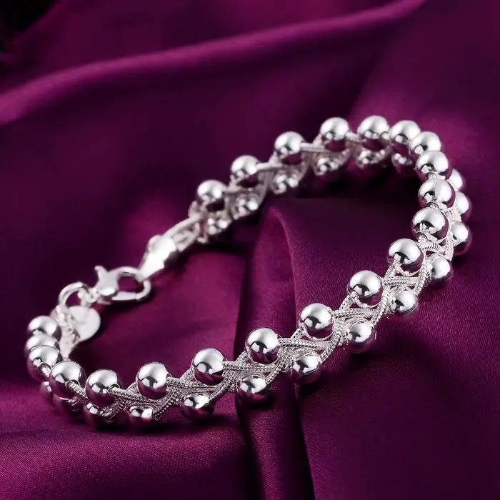 Bracelet en argent regardé 925 pour femmes chaîne de perles tressées bijoux fins élégants occasions spéciales soirée mariage